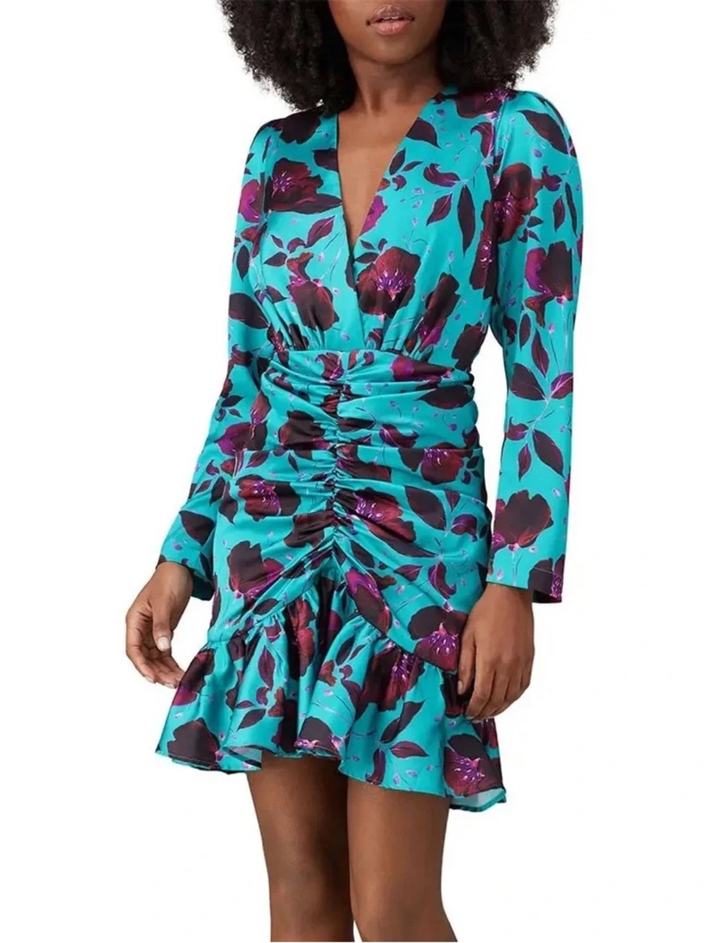 Delfi Collective Teal “Toni” Floral V-Neck Mini Dress Size Small